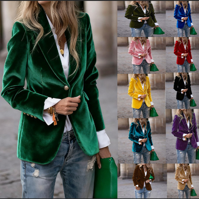 2025 Cross-Border Amazon Independent Station European and American New Style Velvet Elegant Slim-Fit Faux Pocket Blazer