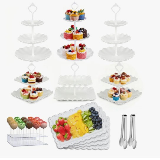 De estilo europeo de 3 capas plato de merienda plato de fruta té de la tarde postre soporte de exhibición mesa de postre soporte de la torta mesa de combinación de la torta