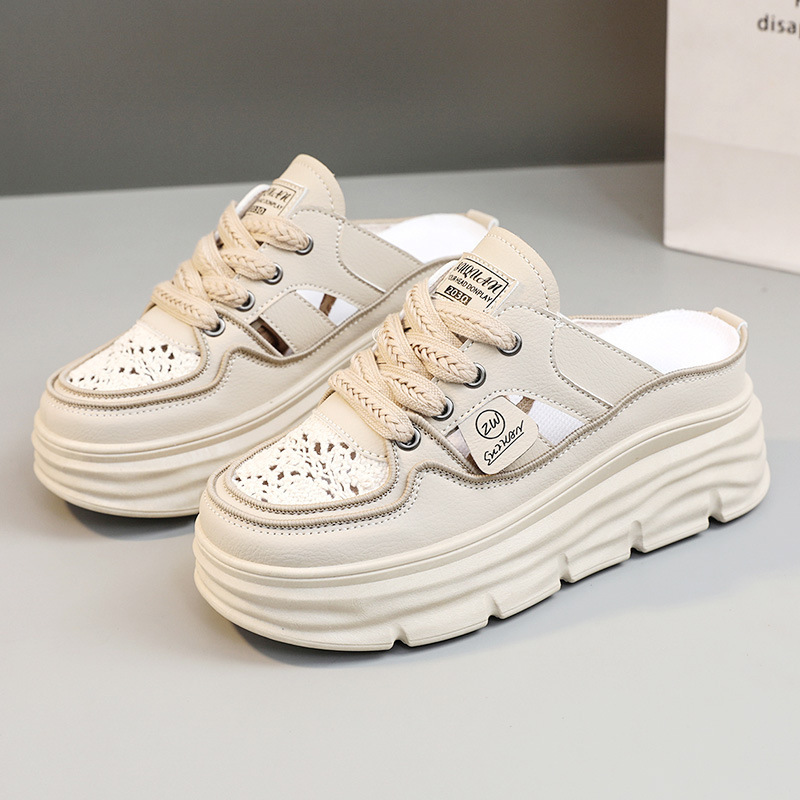 W3610新款透气女鞋2025夏季镂空厚底内增高半拖休闲鞋时尚女凉鞋|undefined