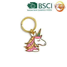 BSCI工厂定制珐琅金属钥匙扣 独角兽钥匙链 卡通狐狸包包挂件