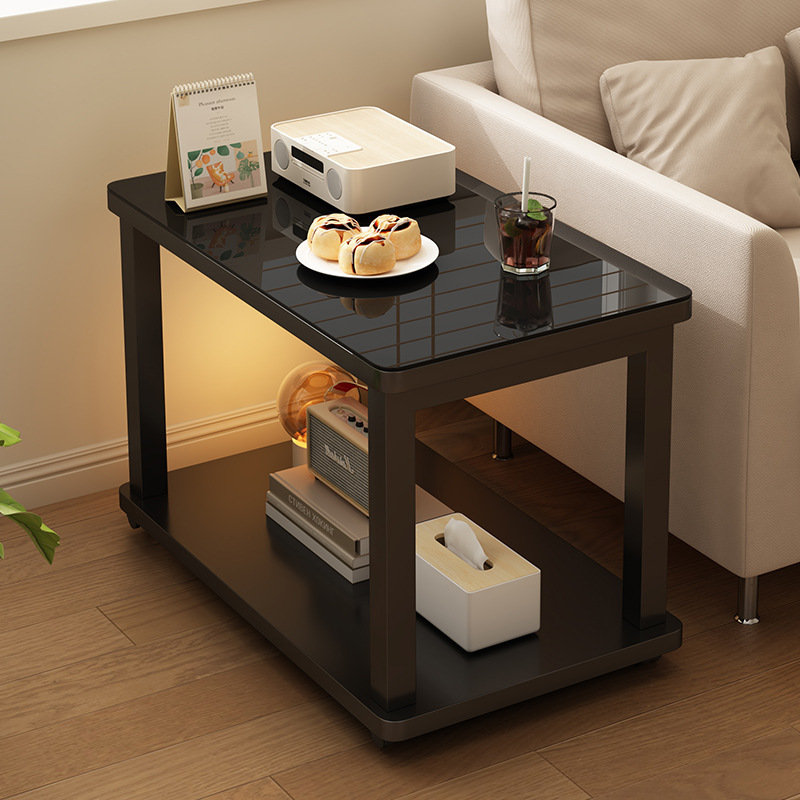 Movable Side Table Living Room Sofa Tempered Glass Small Coffee Table Office Reception Rectangular Storage Rack Small Table