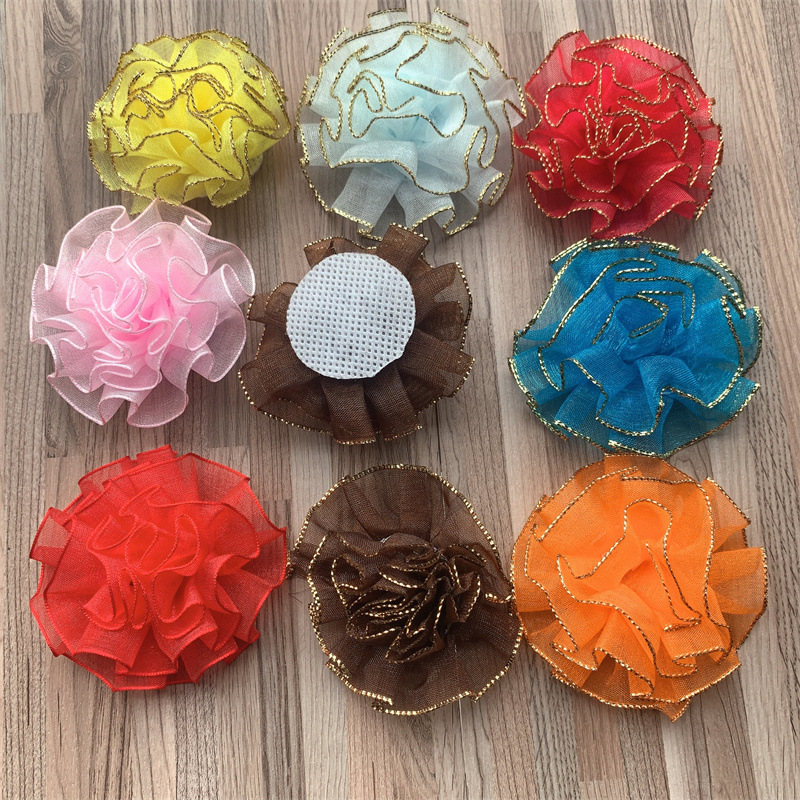 5.5cm金边雪纱康乃馨小花 手工布艺雪纺花 饰品服饰材料配件