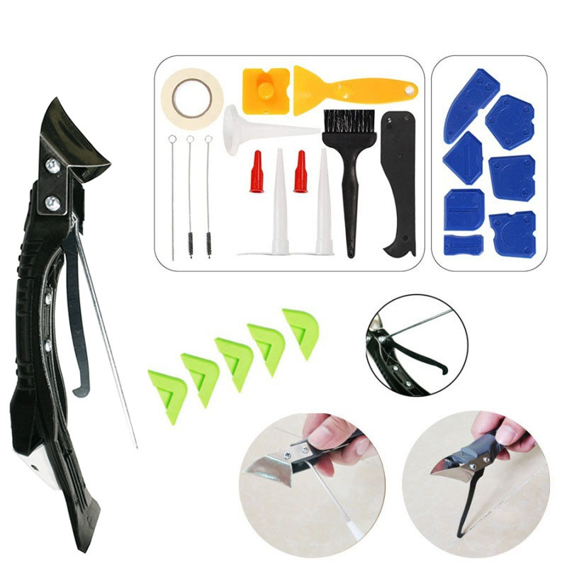 27件套盒装5合一金属刮刀美缝喷嘴填缝工具密封胶密封刮板钩刀