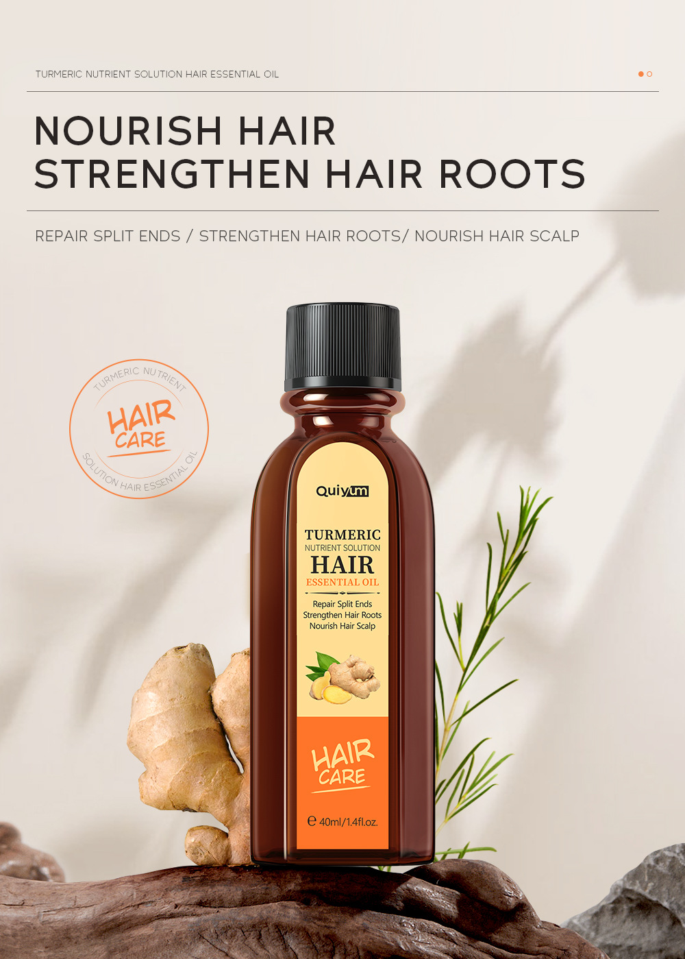 Cross-border supply QUIYUM turmeric Hair Care essential oil wholesale, a brand manufacturer for smooth, dry and shiny hair undefined