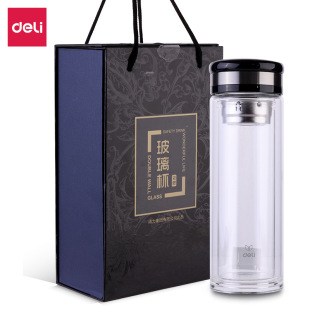 Deli 6100 Glass 400ml Portable Tea Cup Filter Tea Business Office Simple Classic Glass Cup