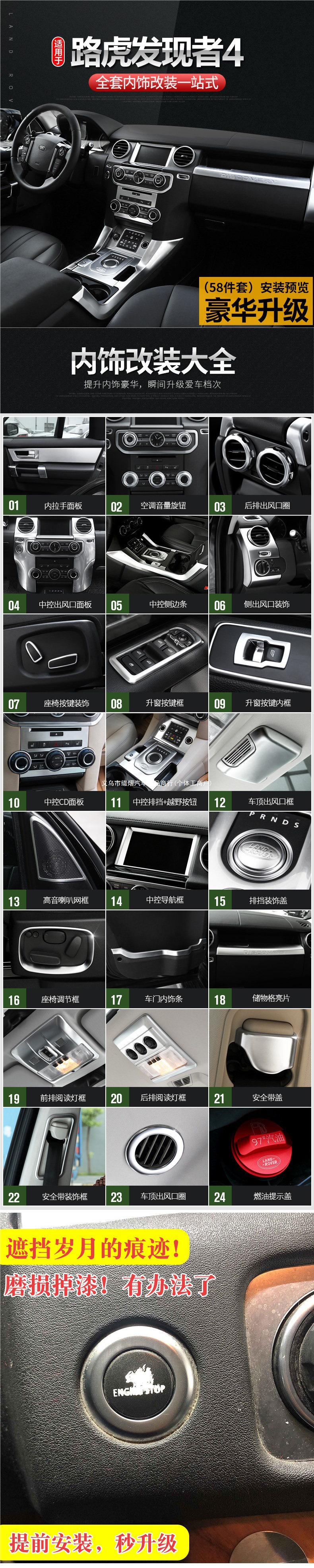 Suitable for Land Rover Discovery 4 interior trim, gear shift panel knob, center console, scratch-resistant window lift button decoration and modification