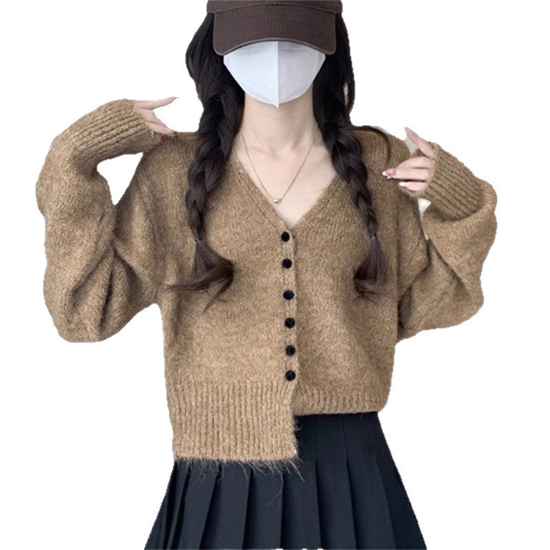 2025年秋冬新款韩系款薄款针织衫外搭开衫纯色女式毛衣v领长袖上