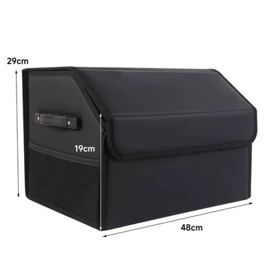 Car Trunk Storage Box, Foldable Built-In Wooden Board Leather Material Car Storage Box (Car storage bag/box) - black-large-size-foldable