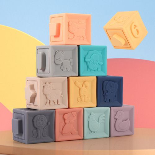 Children's soft rubber embossed large-piece soft building blocks baby infant early education cognitive educational stacking toys that can be chewed