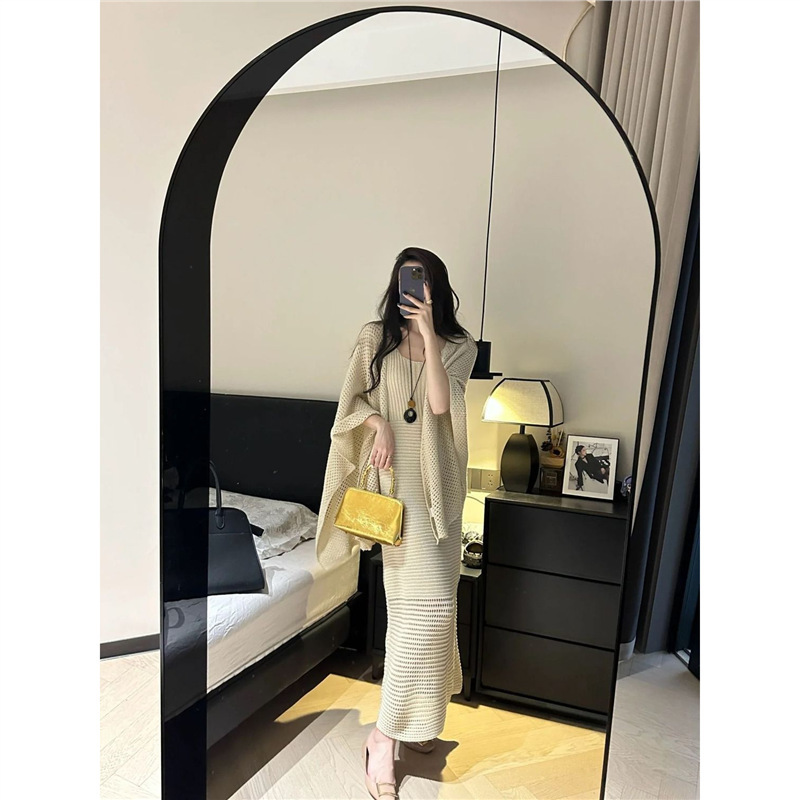 慵懒风穿搭一整套女初秋法式复古针织显瘦连衣裙披肩上衣两件套装|undefined
