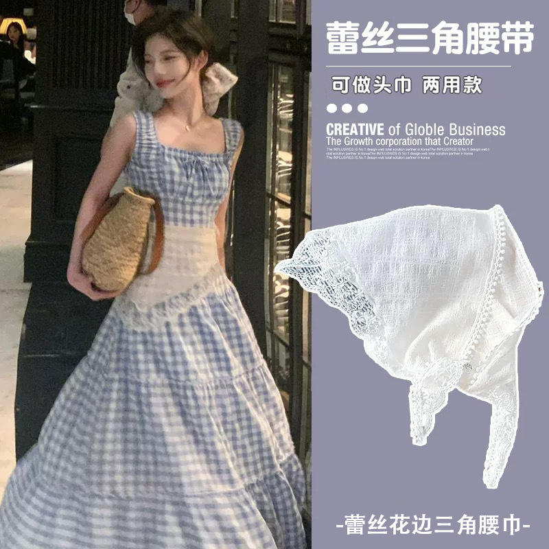 レトロな明るい黄色のチェック柄シルクスカーフベルト女性のための 2025 新しいスタイルジーンズウエストネックリボンアクセサリー|undefined