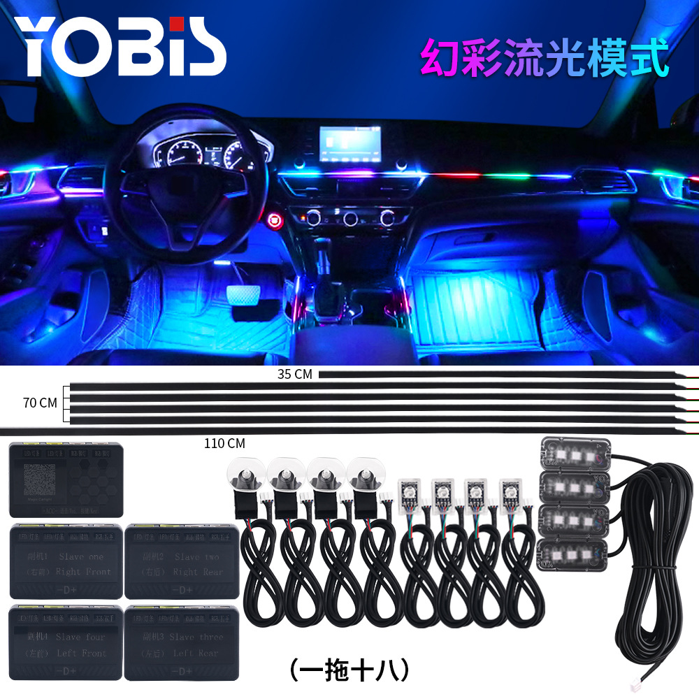 YOBIS coche transfronterizo coche luz ambiental 18in1 acrílico oculto LED ilusión 256 colores cinturón de luz decorativa