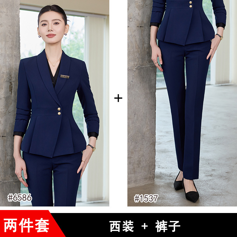 藏青色西装套装女2025新款秋职业装高级感面试职场公务员工服6586|undefined