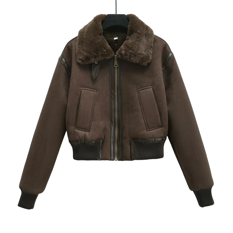 Pb&Za Cross-Border Supply 2025 Winter New European and American Style Faux Fur Effect Lapel Short Jacket