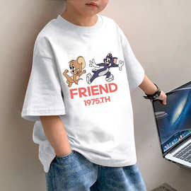 男童休闲纯棉儿童新款中大童短袖夏装宽松印花半袖夏季上衣