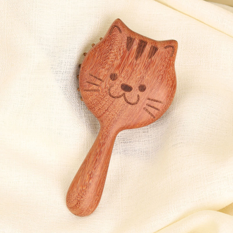 赤い白檀エアクッションコームかわいい子猫エアバッグコーム無垢材マッサージコーム頭経絡コーム女性の家庭用コーム|undefined