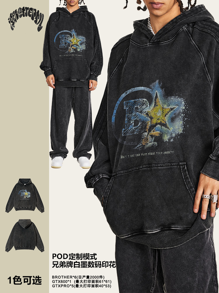 2025 otoño y invierno marca de tendencia europea y americana transfronteriza para impresión de tendencia suelta pesada con sudadera con sombrero para hombre