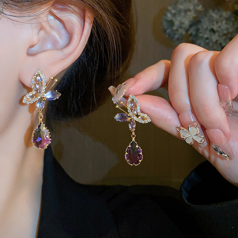 Women'S Gender 1 Pair Glam Luxurious Lady Flower Butterfly Copper Inlay Zircon Drop Earrings