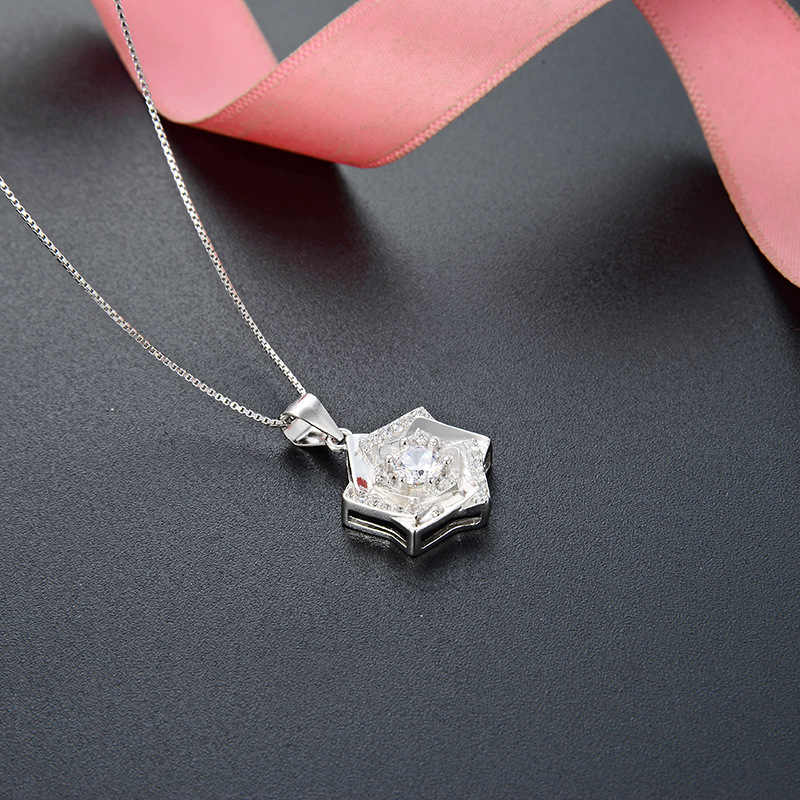 Estilo japonés y coreano s925 collar de diamantes de plata colgante pequeño temperamento fresco de seis puntas Cadena de clavícula collar de accesorios para mujer