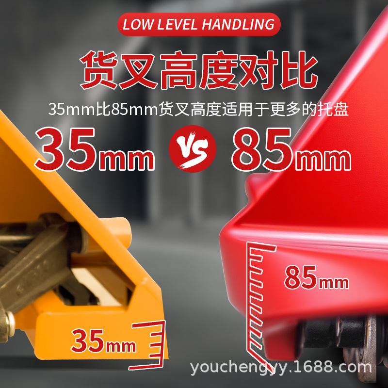 Carrileta elevadora de ganado de piso bajo manejo hidráulico manual 35mm pequeña 51mm elevación manual empujada pallet hidráulico remolque carretilla elevadora