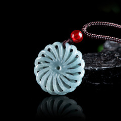 天然A貨翡翠藍水時來運轉吊墜冰種玉石掛件轉運輪男女款項鍊玉墜