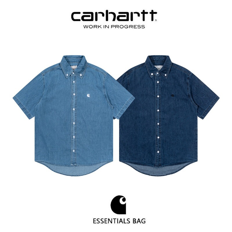 Carhartt cross-border washed embroidered logo classic retro denim short-sleeve shirt new men's short-sleeve shirt Carhartt cross-border washed embroidered logo classic retro denim short-sleeve shirt new men's short-sleeve shirt
