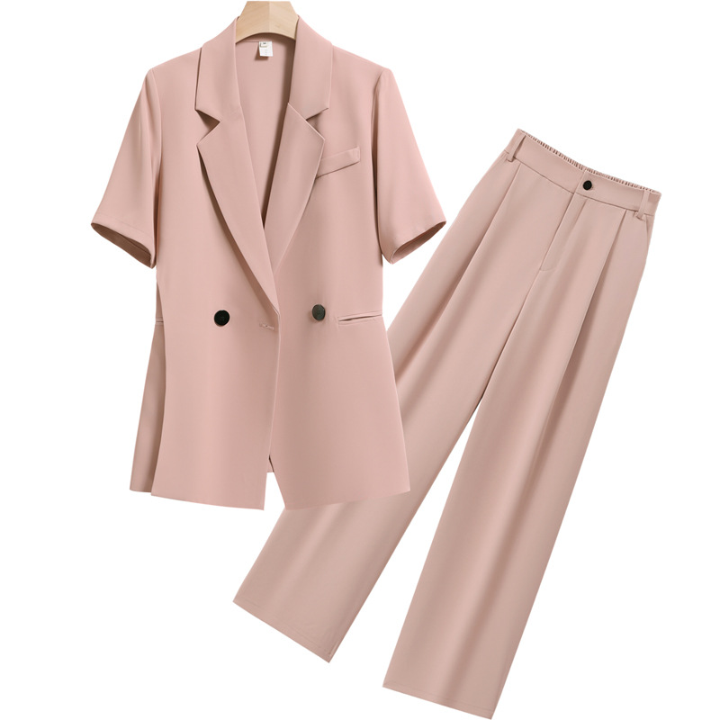 Women's Clothing Summer thin suit wide leg pants suit women's large size women's clothing fat MM 200 pounds loose short sleeved suit jacket_voghion.com