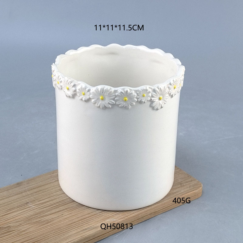Maceta de cerámica con diseño de dibujos animados para suculentas, con esmalte de color, arcilla blanca, recipiente redondo transpirable para flores, soporte de hierro, maceta tamaño pulgar, hecha a medida, superventas transfronteriza.