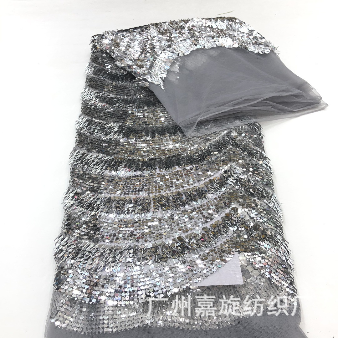 3 + 7 + 9 cm ondas de arco tela de malla de rollo largo moda sequinilla ropa de rendimiento vestido vestido de niños tela bordada