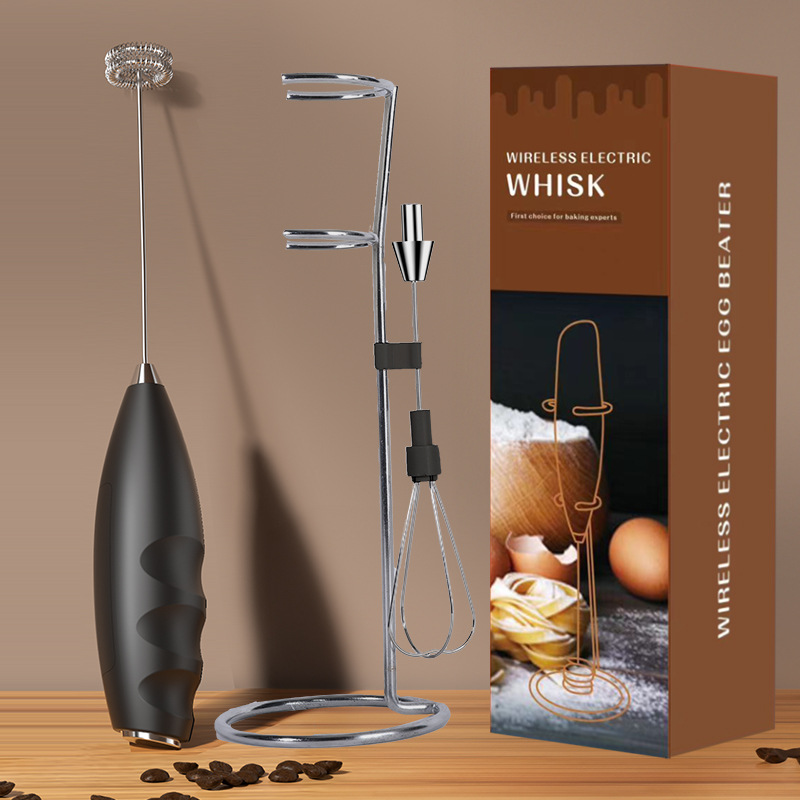 07 우유 거품기-더블 헤드[블랙] + 스탠드(배터리 버전)