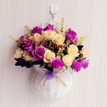 花篮壁挂花假套装墙壁花家居装饰卧室摆件塑料花卉小盆栽一件代发
