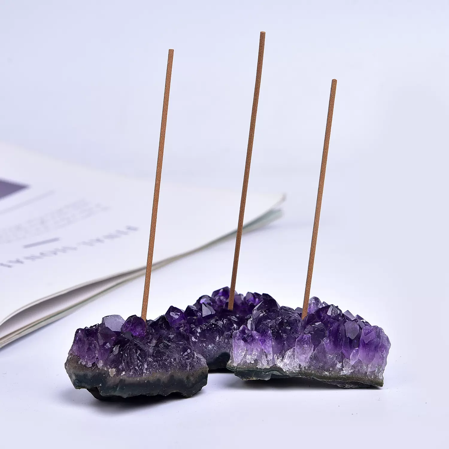 天然紫水晶簇香插紫晶块原石插香底座插香盘家用室内摆件批发
