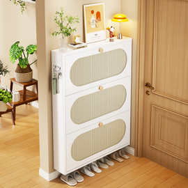 钢制藤编超薄鞋柜家用入户大容量玄关柜一体靠墙防尘收纳柜鞋架子