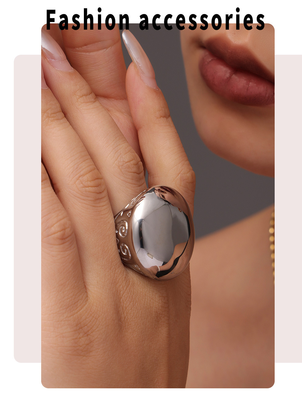 Mysterious Jewelry High Texture Large Light Face Roman Pattern Digital Casting Ring Women's Stainless Steel PVD Plated_voghion.com