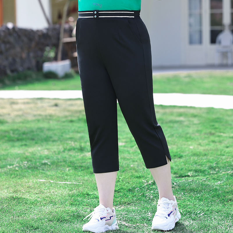 Chubby Girl Summer Thin Cropped Pants plus size Women's High Waist Elastic Slim Medium Pants Fashionable All-match Casual Pants Chubby Girl Summer Thin Cropped Pants plus size Women's High Waist Elastic Slim Medium Pants Fashionable All-match Casual Pants