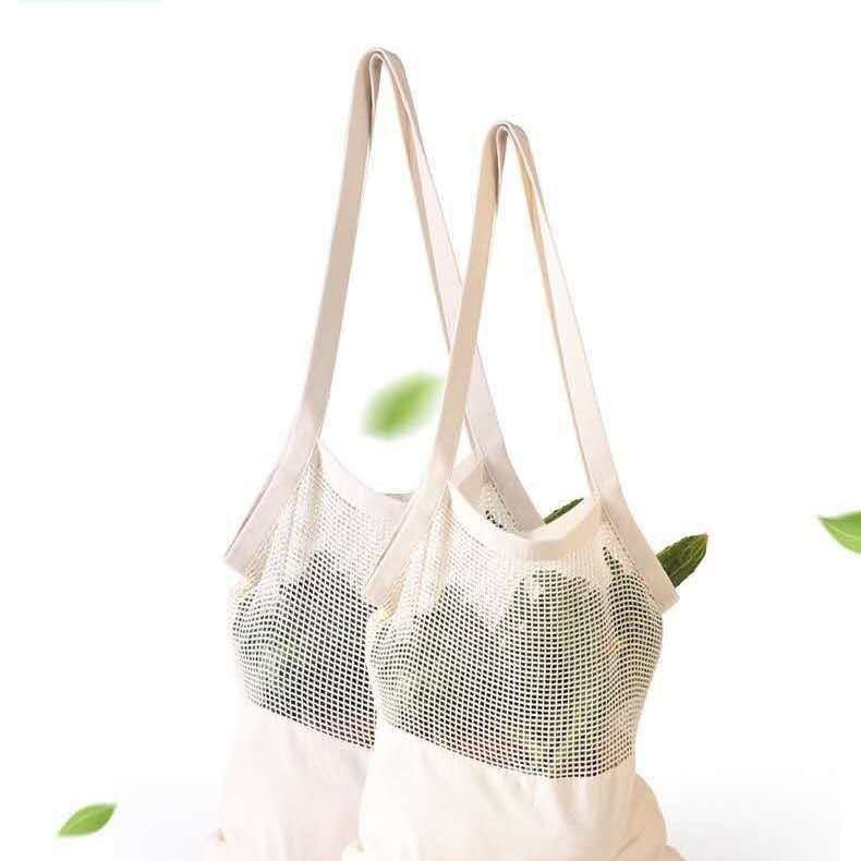 欧美热销环保棉网拼接购物袋水果蔬菜肩背棉布网袋长手提棉网袋