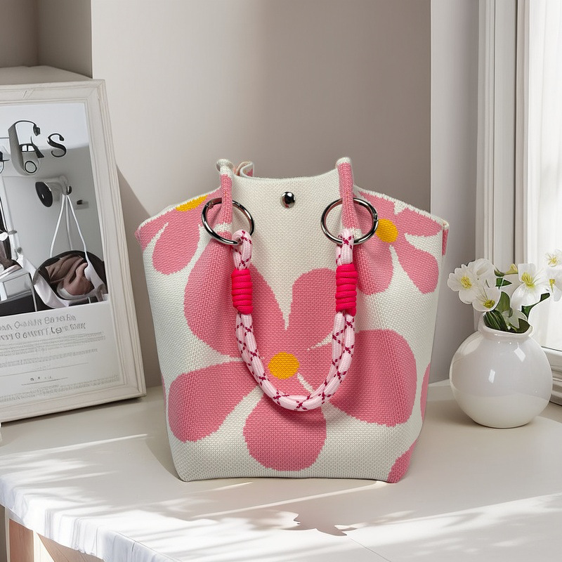 Nicho de diseño blanco y negro jersey jersey bolso de mano casual versátil gran capacidad bolso de mochila fábrica directa