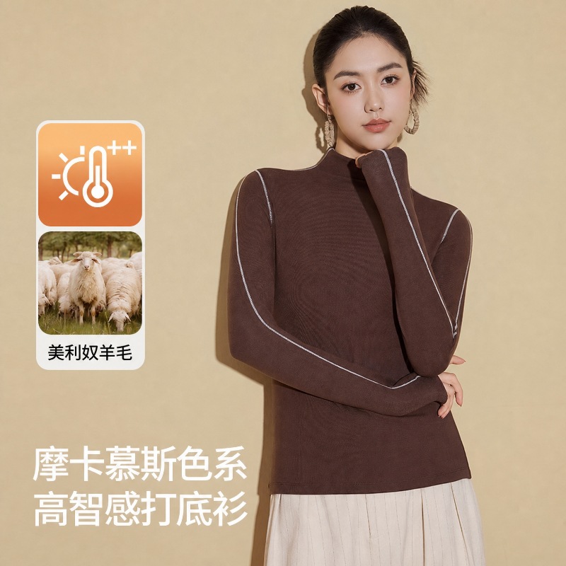 Ruth's style high-neck acrylic base layer top, women's inner layer top, slim fit, can be worn on its own, wool thermal underwear.