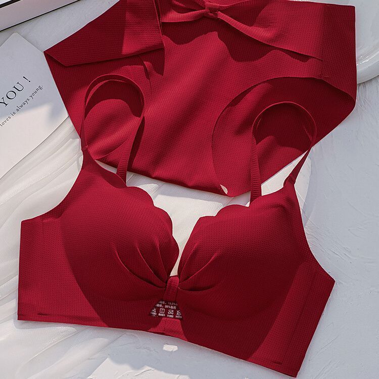 Zodiac Year Set Red Underwear Women's Small Breast Gathering Wedding Bride's Breast Reduction Anti-Sagging Year of the Dragon Underwear Bra