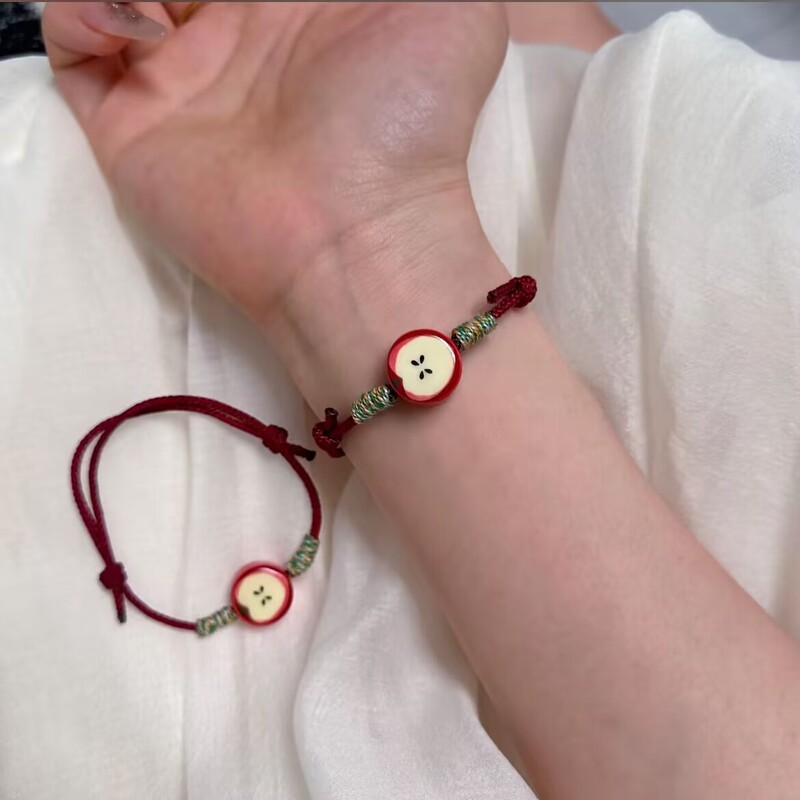 Apple Biscuit ins Little Red Book 同じスタイルの Apple 手織り調節可能なブレスレット ドリップ釉 Apple ペンダント ブレスレット|undefined
