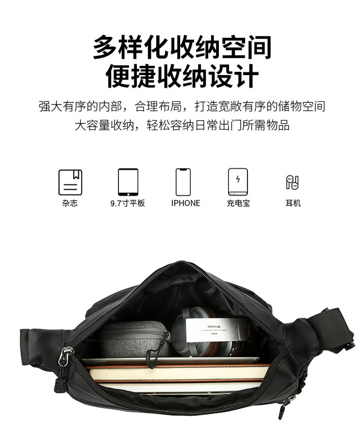 Cross-border men's single-shoulder bag, multi-layer large-capacity crossbody bag, fashionable and lightweight motorcycle bag, travel water-resistant small backpack undefined