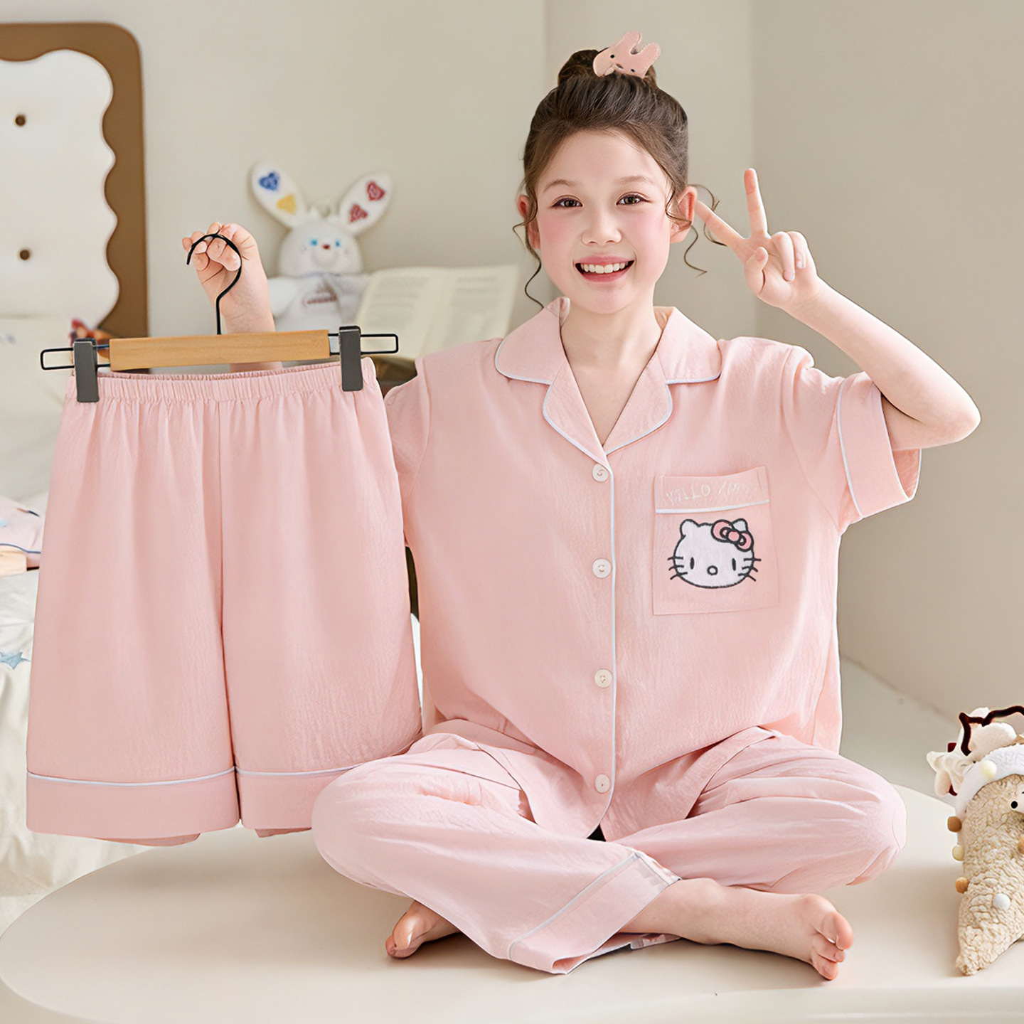 Pijamas para niños niñas de verano delgada ropa de bebé 2026 nuevo conjunto de hielo de seda de tres piezas