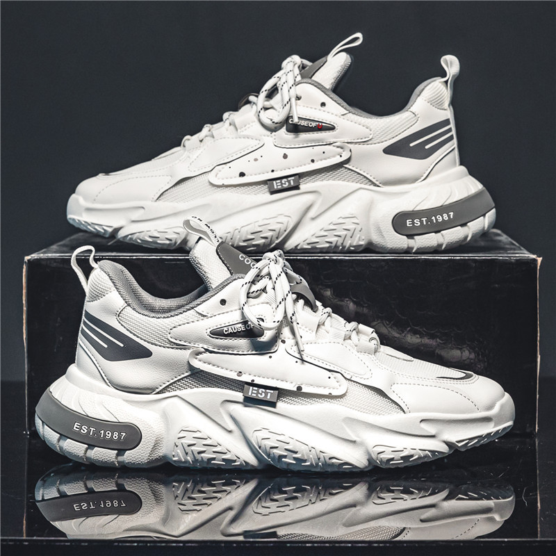 Spring Youth Outwear Mesh Men's Sports Colored Casual Single Student New Thick Sole Small White Shoes_voghion.com