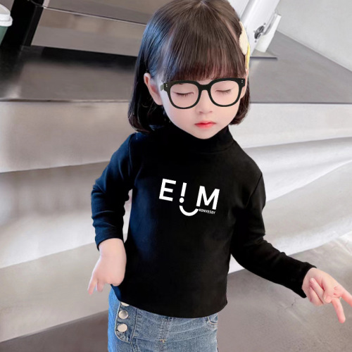 Men and Women's Print Versatile Base Shirts for Autumn and Winter, Fleece Warm Long-Sleeve for Middle and Small Children, Half-Neck Baby Innerwear Tops