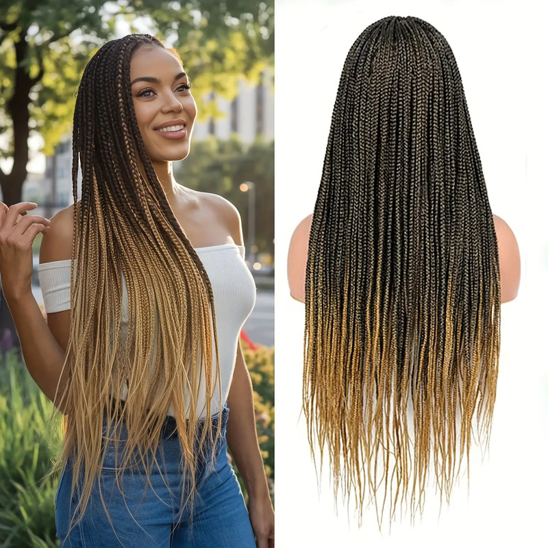 Foreign Trade European and American Cross-Border E-Commerce Three-Strand Braided Synthetic Fiber Wig Hand-Twisted Braid Full Lace Wig Headgear