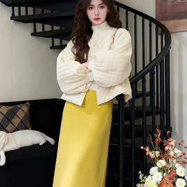 打底衫初冬外套三件套一整套棉服好看菱格新款黄色半身裙巨ootd的