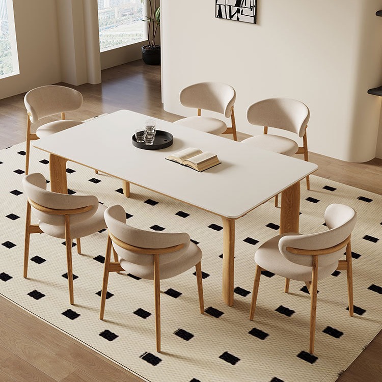 Luz de estilo crema de madera lujo moderno simple hogar pequeño apartamento roca placa mesa de comedor madera maciza rectangular Internet celebridad mesa de comedor y silla