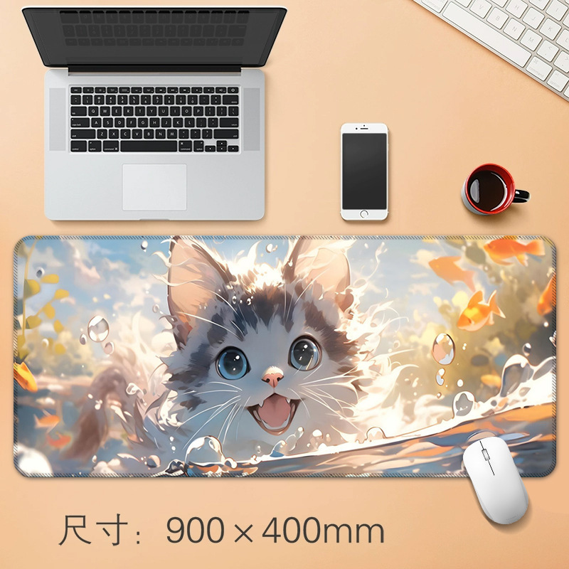 源头工厂直销大号鼠标垫创意动漫小猫办公桌垫防滑精密锁边鼠标垫|undefined