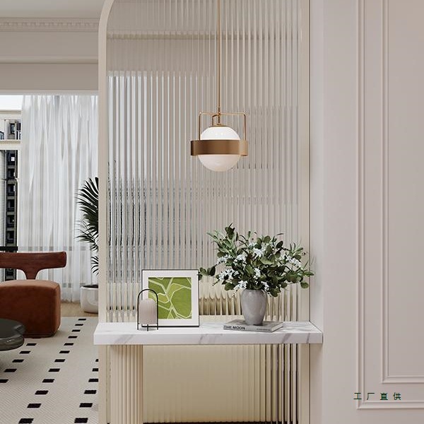 Cream-Style Glass Screen Partition for Living Room Entrance, Simple and Light Luxury Modern Stainless Steel Iron Art French-Style Foyer