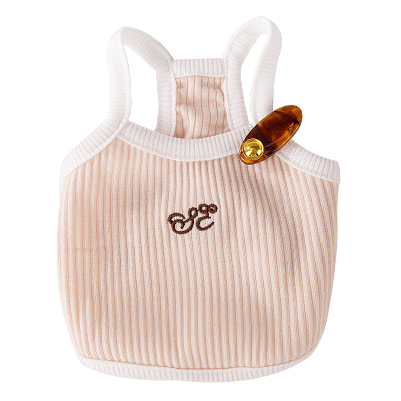 Primavera y verano perro estilo coreano fresco simple horquilla bordada pequeña Correa gato dos patas mascotas ropa delgada para perros